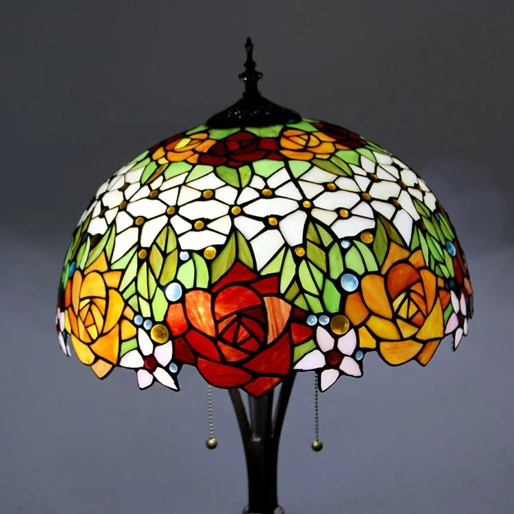 Tiffany Style LED Floor Lamp with Red Stained Glass Rose Shade  63-Inch Tall Standing Reading Light