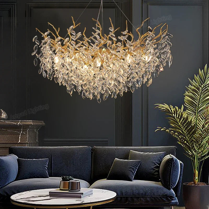 Luxury LED Ceiling Chandelier with Polished Gold Finish for Living Room and Hotel Hall