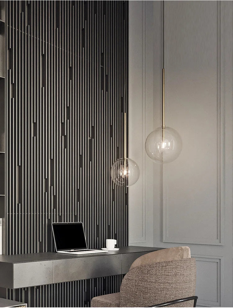 Nordic Chandeliers Lighting Clear Glass Ball Pendant Lights Dining Room Bedroom Decorate Kitchen Fixture Bedside Bar Hanging Lamp