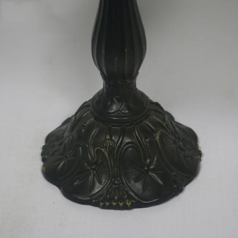 Tiffany Stained Glass Red Rose Lamp - Elegant Mediterranean Nightstand  Desk Light with Hand-Knitted Shade Durable Iron Base and Romantic Floral Design