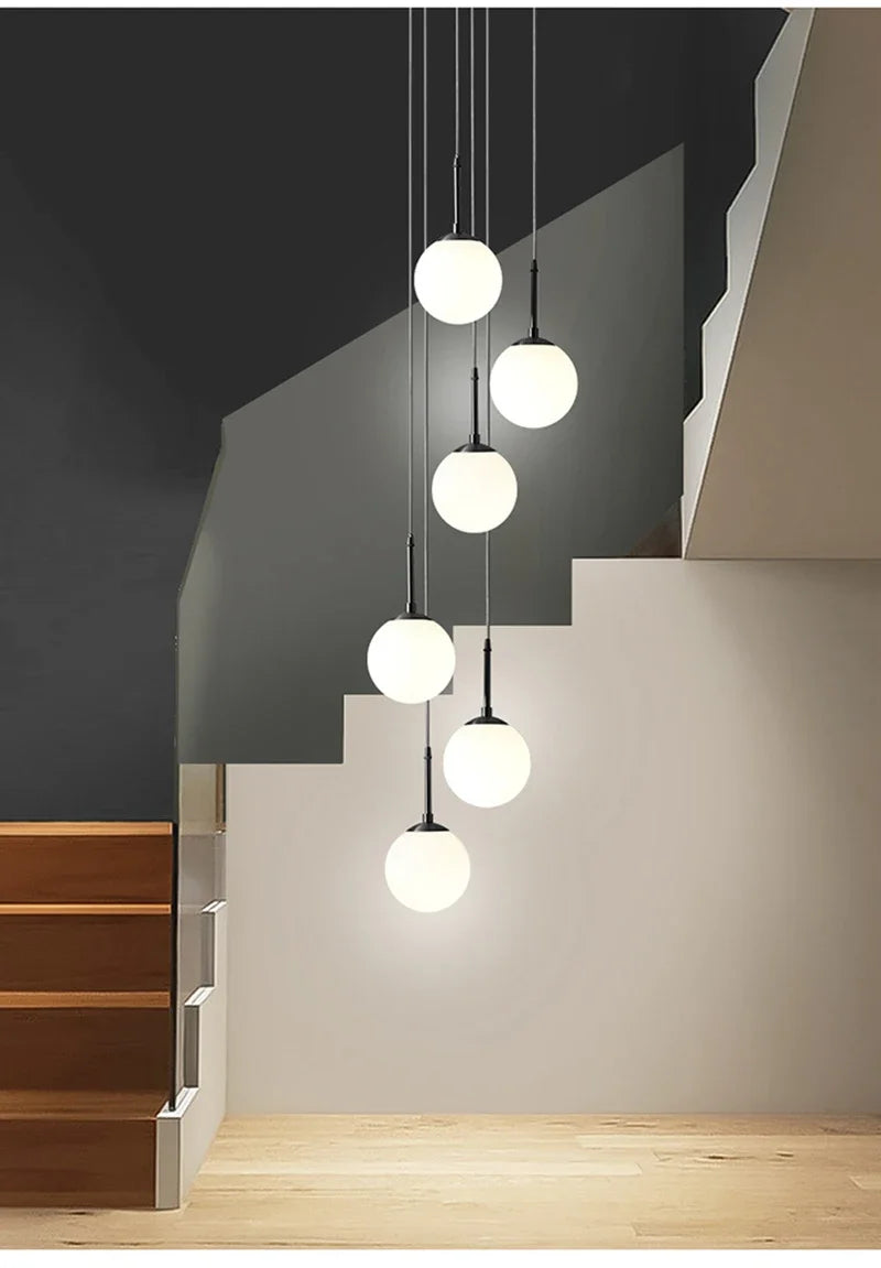 Modern Glass Ball LED Pendant Lamp for Dining Room Hotel Lobby and Stairs - Elegant Chandelier Hanging Light