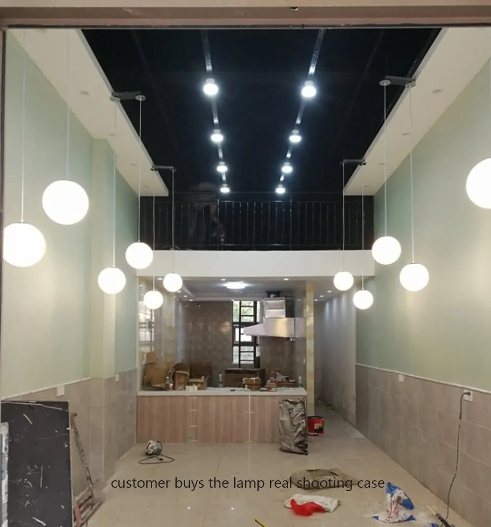 Home Decor Pendant Lights - White Glass Ball Hanging Lamps for Bar Dining Room and Bedroom Clothing Store LED Ceiling Chandeliers