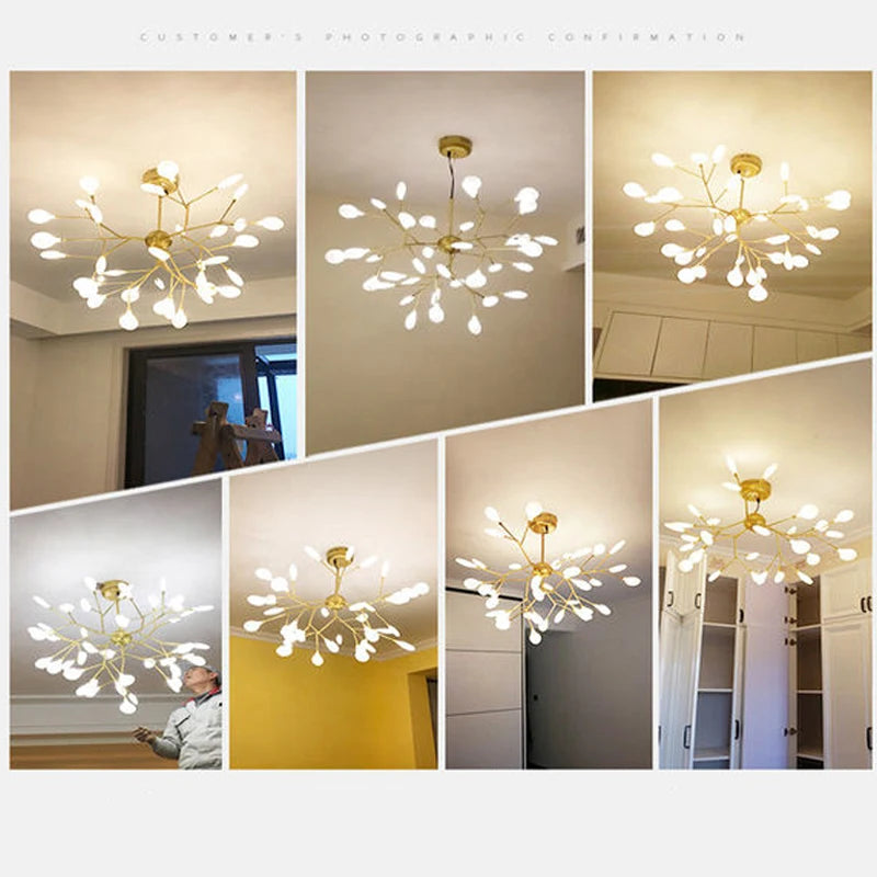 Firefly LED Pendant Crystal Chandelier - Enchanting Starry Light Fixture for Home and Commercial Décor with Frosted Glass Shade