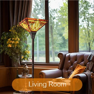 Industrial Blackish Bronze Floor Lamp with Handcrafted Amber Brown Stained Glass Shade - 70in Tall Elegant Tiffany Style Lighting for Home Decor