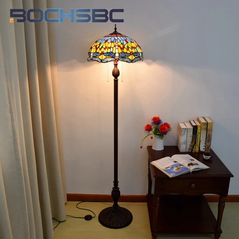 Colorful Dragonfly Floor Lamp - Art Deco Tripod Design for Living Room Dining Room Study or Bedroom