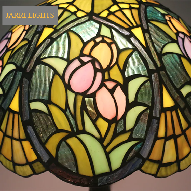 Green Stained Glass Tiffany Table Lamp  Elegant Floral Bedside Lighting for Home Restaurant  Bar