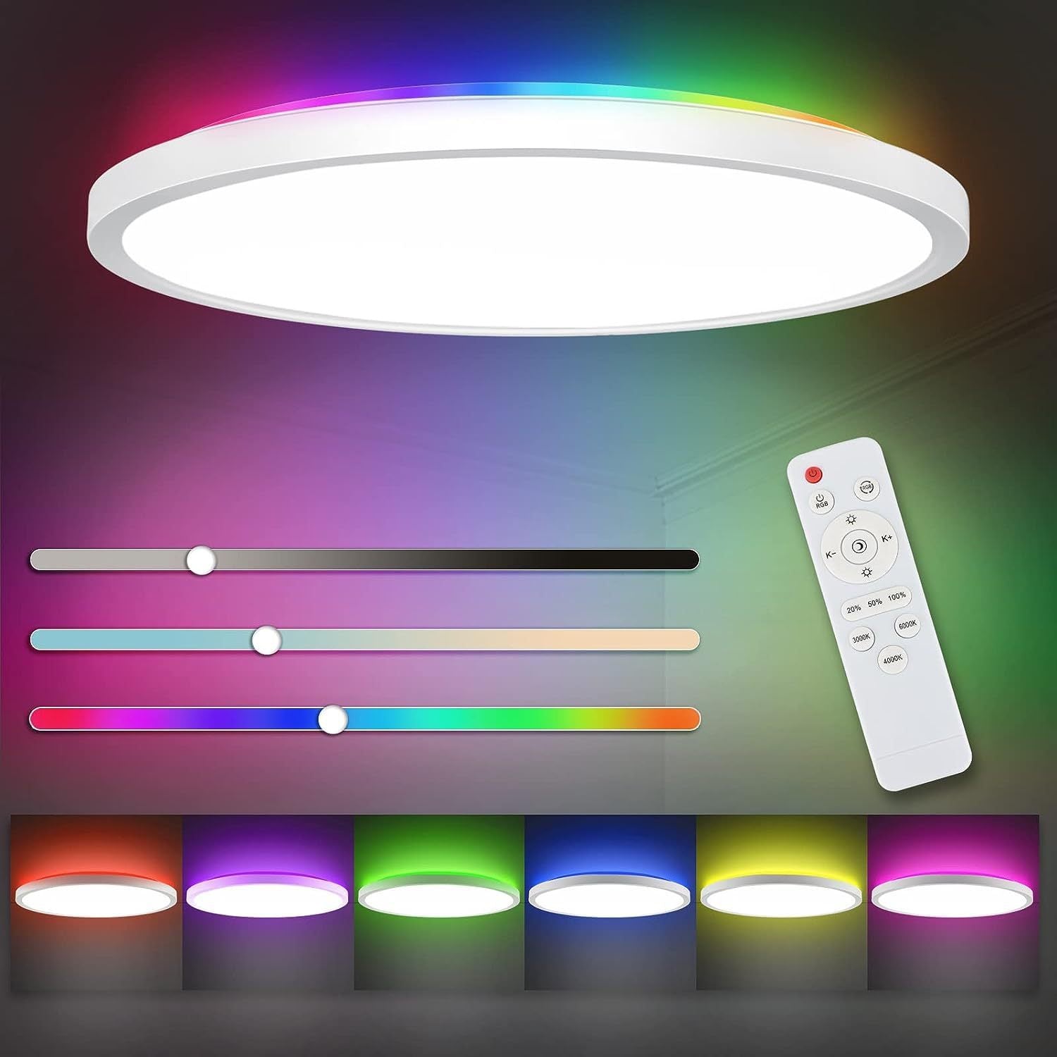 LED Bedroom Golden Ceiling Light 24W Embedded RGB Backlight Flat Round Light