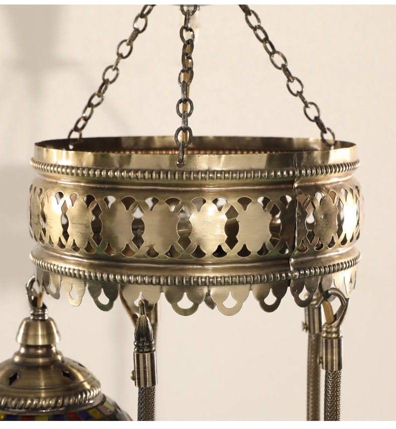 Chandelier Helical 5 Globes Turkish Moroccan Style Mosaic Multicolored Light