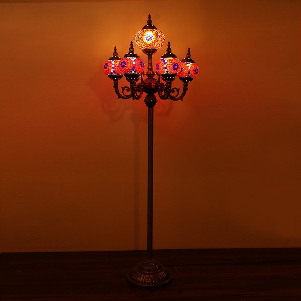 Australian Plug - Aussie Seller, Turkish Moroccan Style Mosaic Multicolored Standing Floor Lamp Galaxy Pattern 6 Orbit around a Star Globes