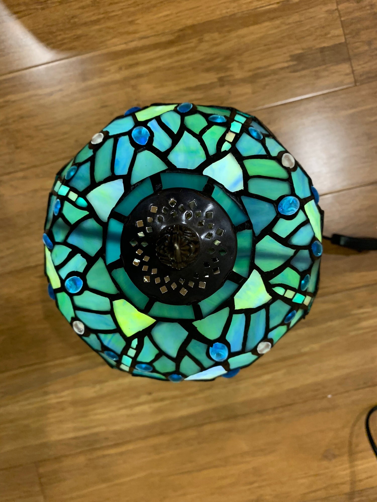 Sea Blue Tiffany Lamp, Dragonfly Style Lamp, Stained Glass, Crystal Bead Lampshade, Stained Glass Lamp Shade, Bedside Lamp,