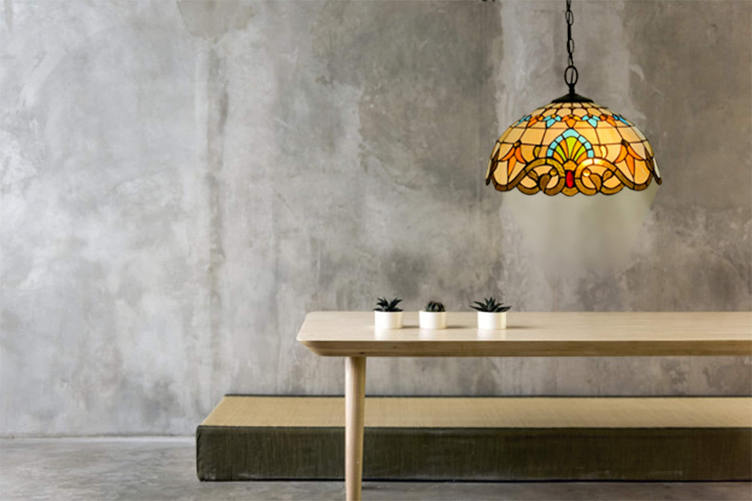 Crown Tiffany Hanging Lamp 16in, Leadglass Stained Glass Shade, Crystal Bead Lampshade, Chandelier, Pendant Light, Living Room Kitchen Lamp