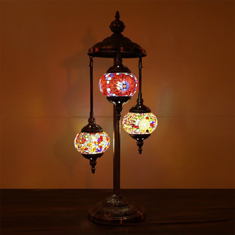 Australian Plug - Aussie Seller, Floor Lamp Turkish Moroccan Style Mosaic Multicolour Light 3 Large Globe