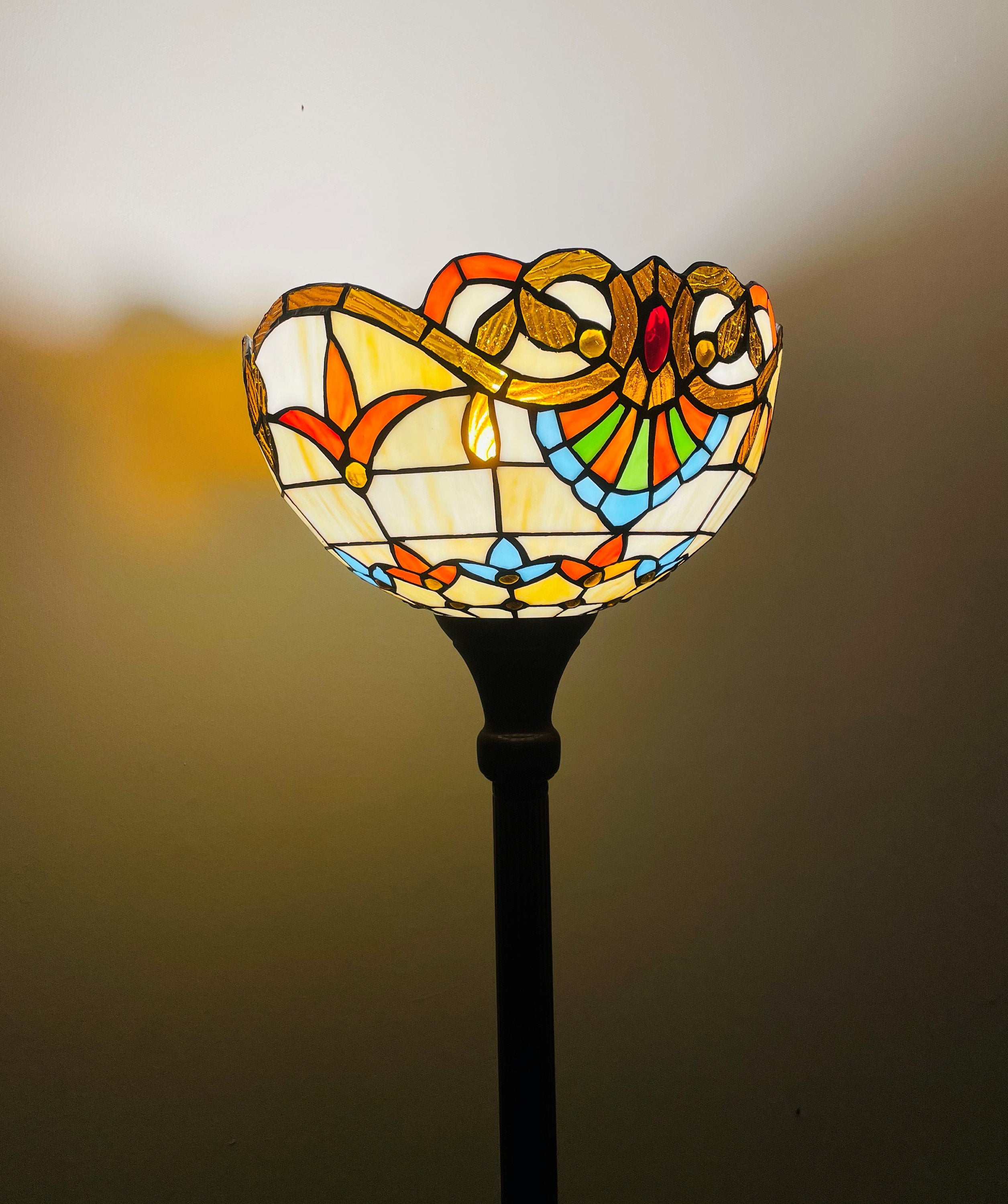Torchiere Tiffany Floor Lamps 168cm , 12" Lampshade Leadlight Stained Glass Tiffany Crystal Bead, Living Room Bed Lamp