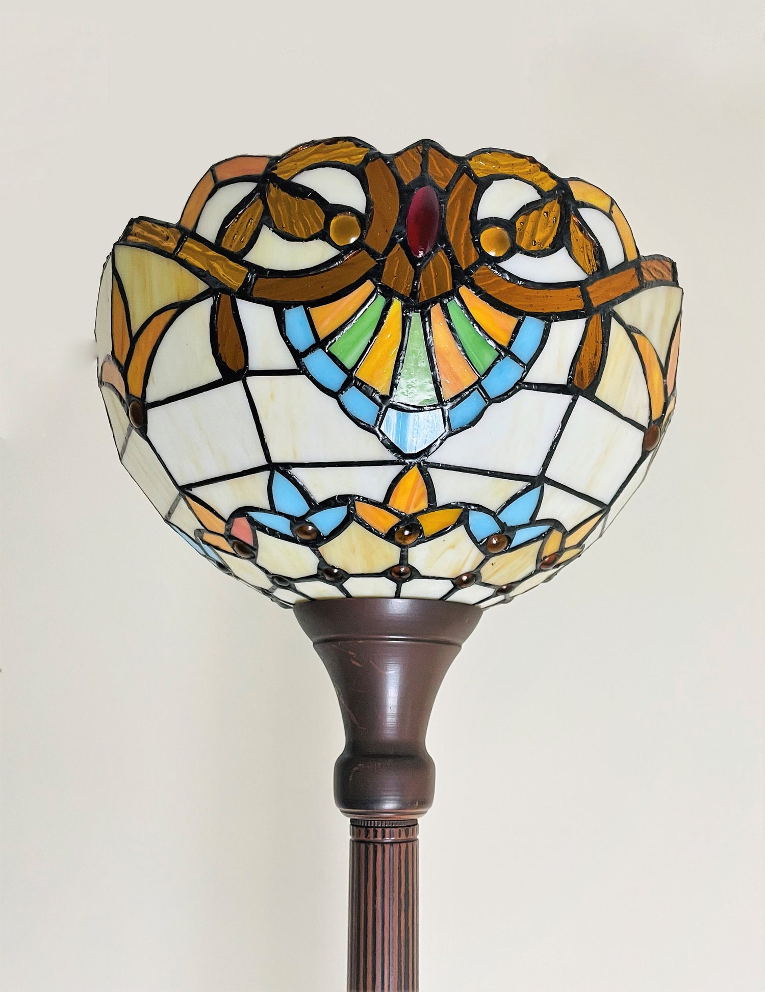 Torchiere Tiffany Floor Lamps 168cm , 12" Lampshade Leadlight Stained Glass Tiffany Crystal Bead, Living Room Bed Lamp