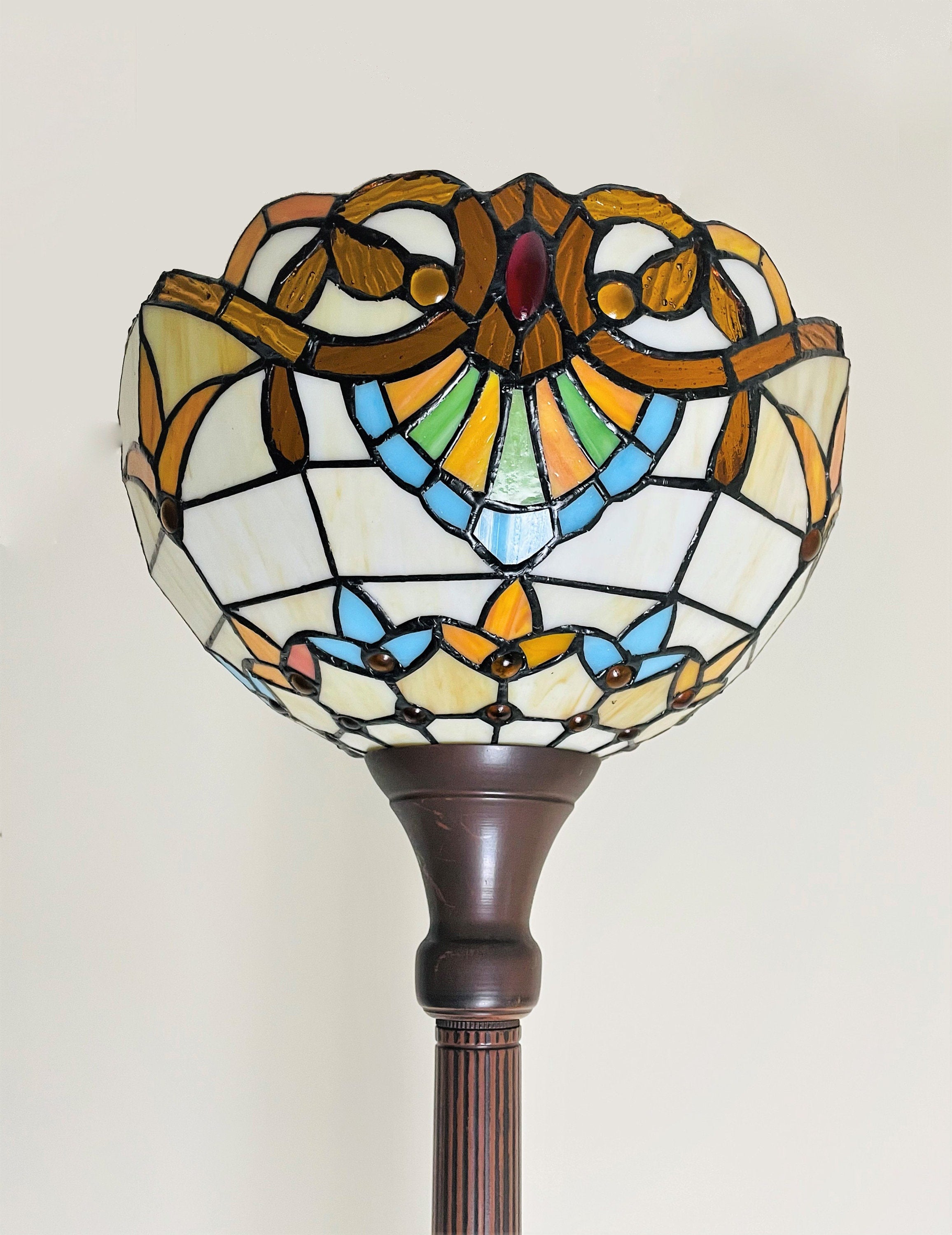 Torchiere Tiffany Floor Lamps 168cm , 12" Lampshade Leadlight Stained Glass Tiffany Crystal Bead, Living Room Bed Lamp