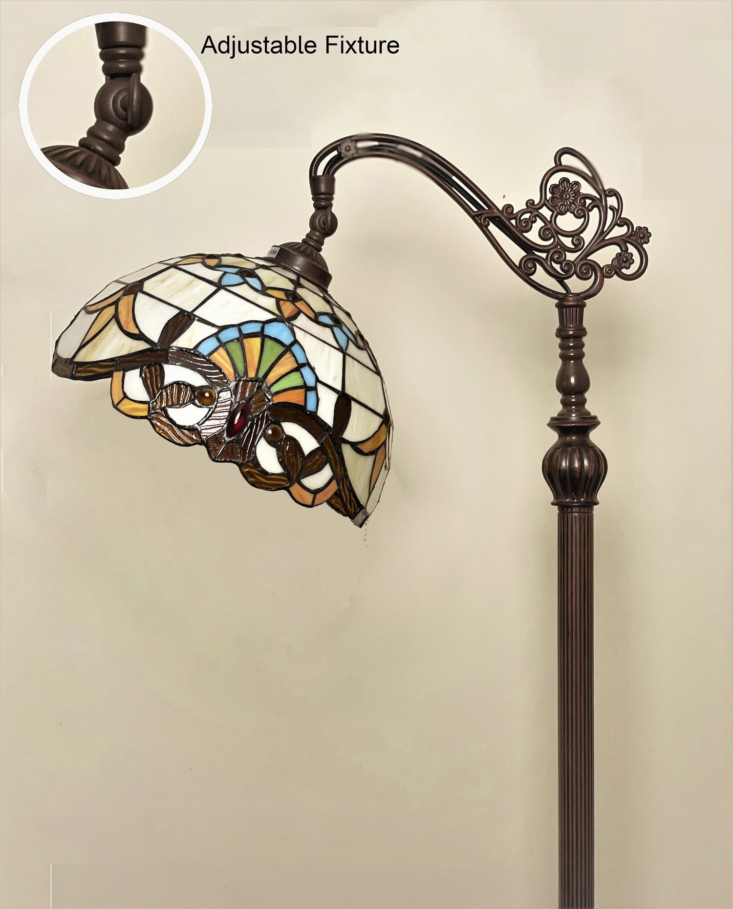 165cm Tiffany Adjustable Floor Lamp, 12" Lampshade Leadlight Stained Glass Tiffany Crystal Bead, Living Room Bed Room Lamp