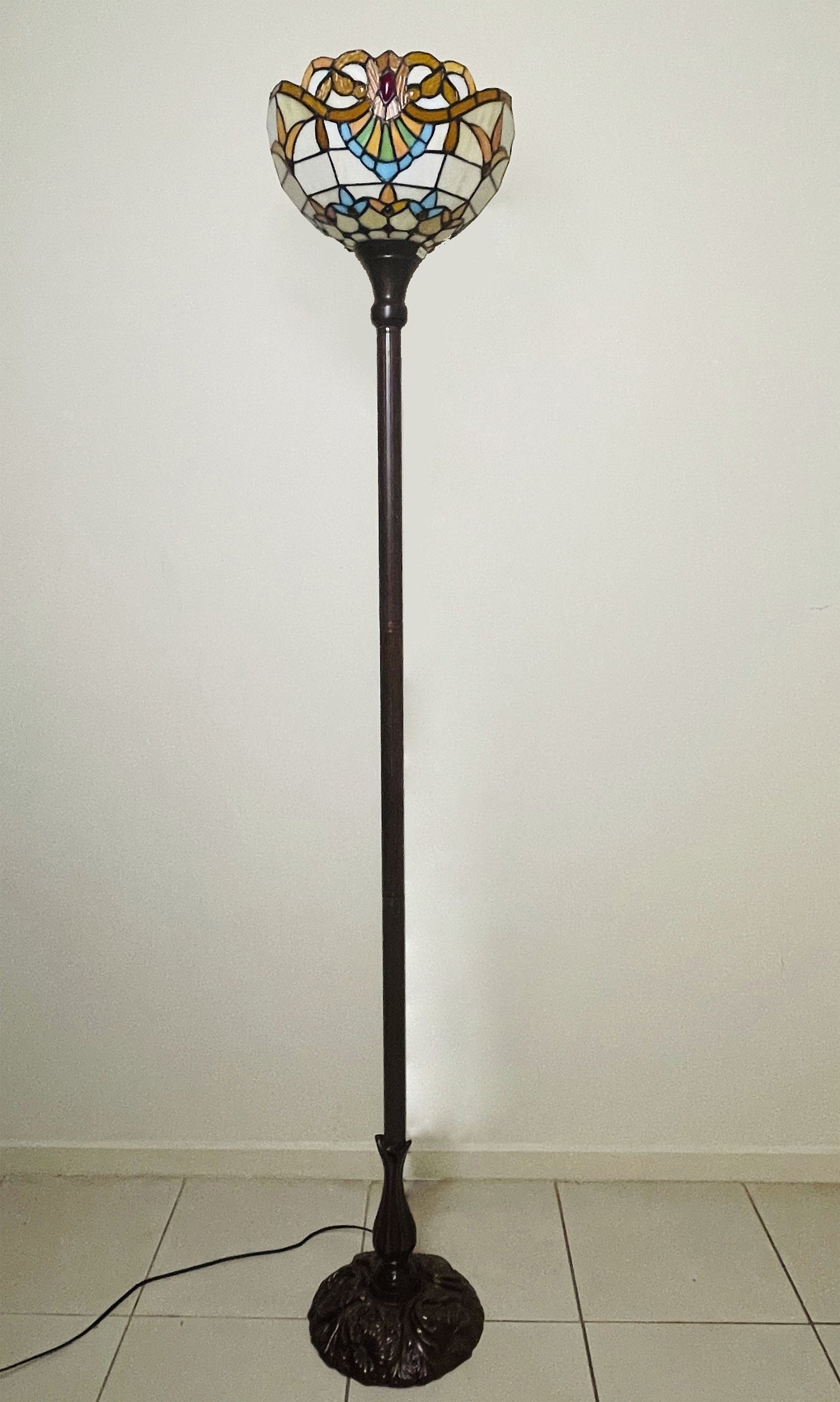 Torchiere Tiffany Floor Lamps 168cm , 12" Lampshade Leadlight Stained Glass Tiffany Crystal Bead, Living Room Bed Lamp
