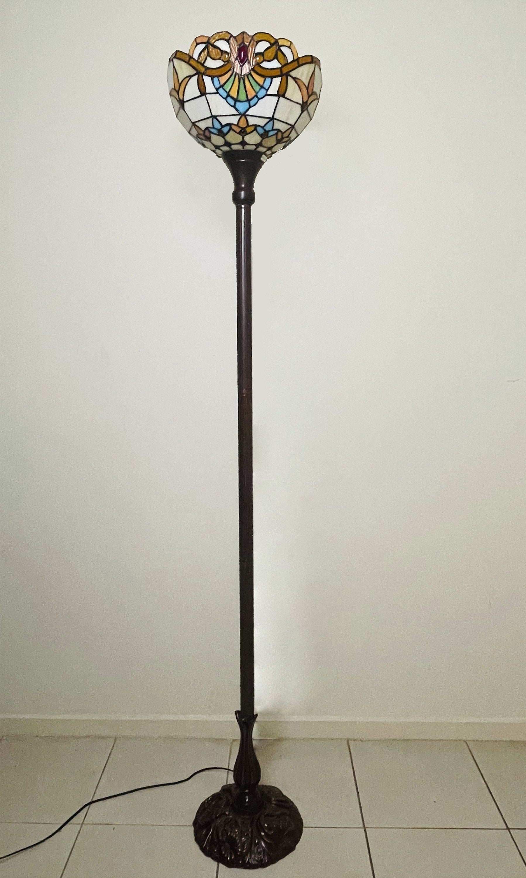 Torchiere Tiffany Floor Lamps 168cm , 12" Lampshade Leadlight Stained Glass Tiffany Crystal Bead, Living Room Bed Lamp