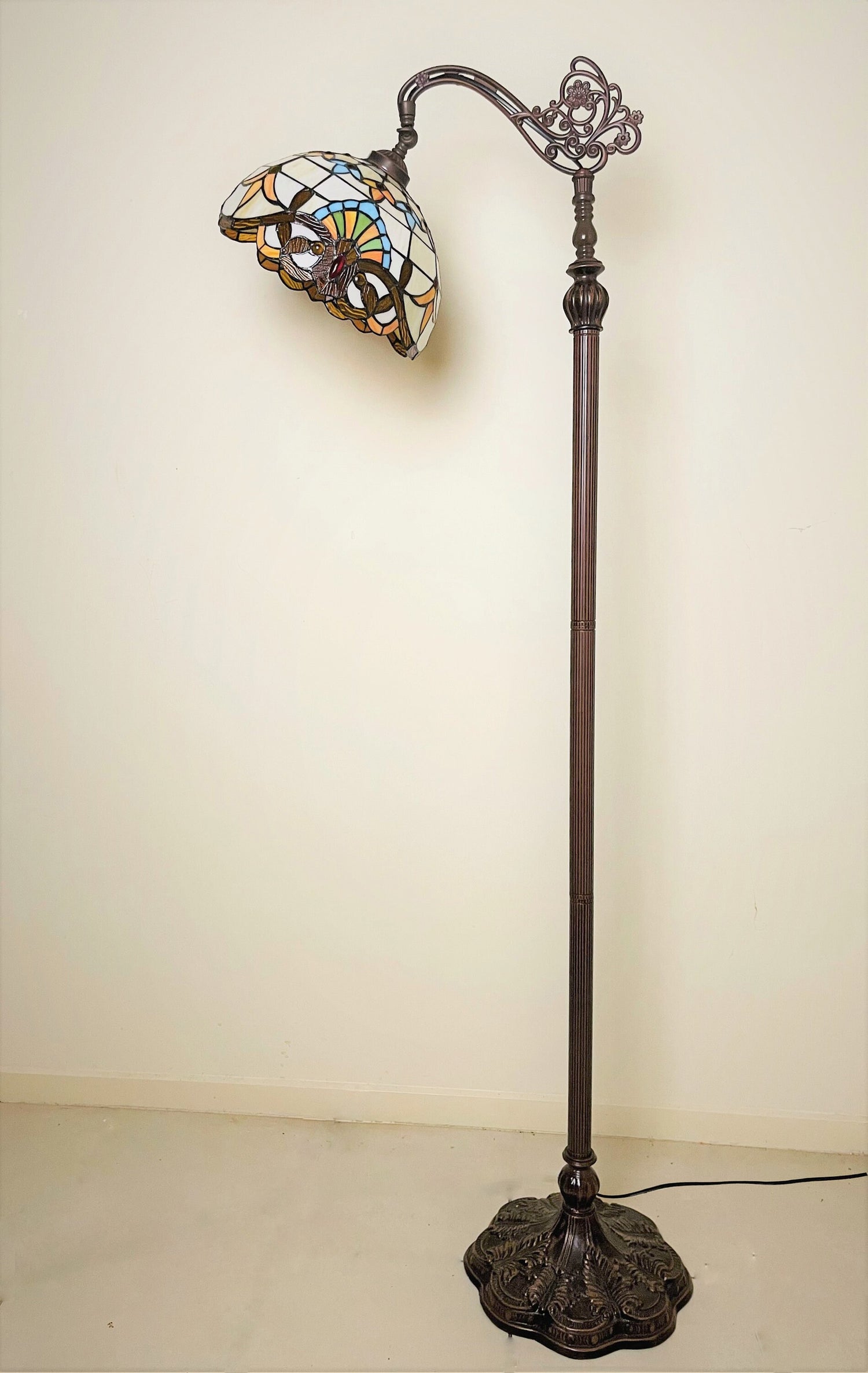 165cm Tiffany Adjustable Floor Lamp, 12" Lampshade Leadlight Stained Glass Tiffany Crystal Bead, Living Room Bed Room Lamp