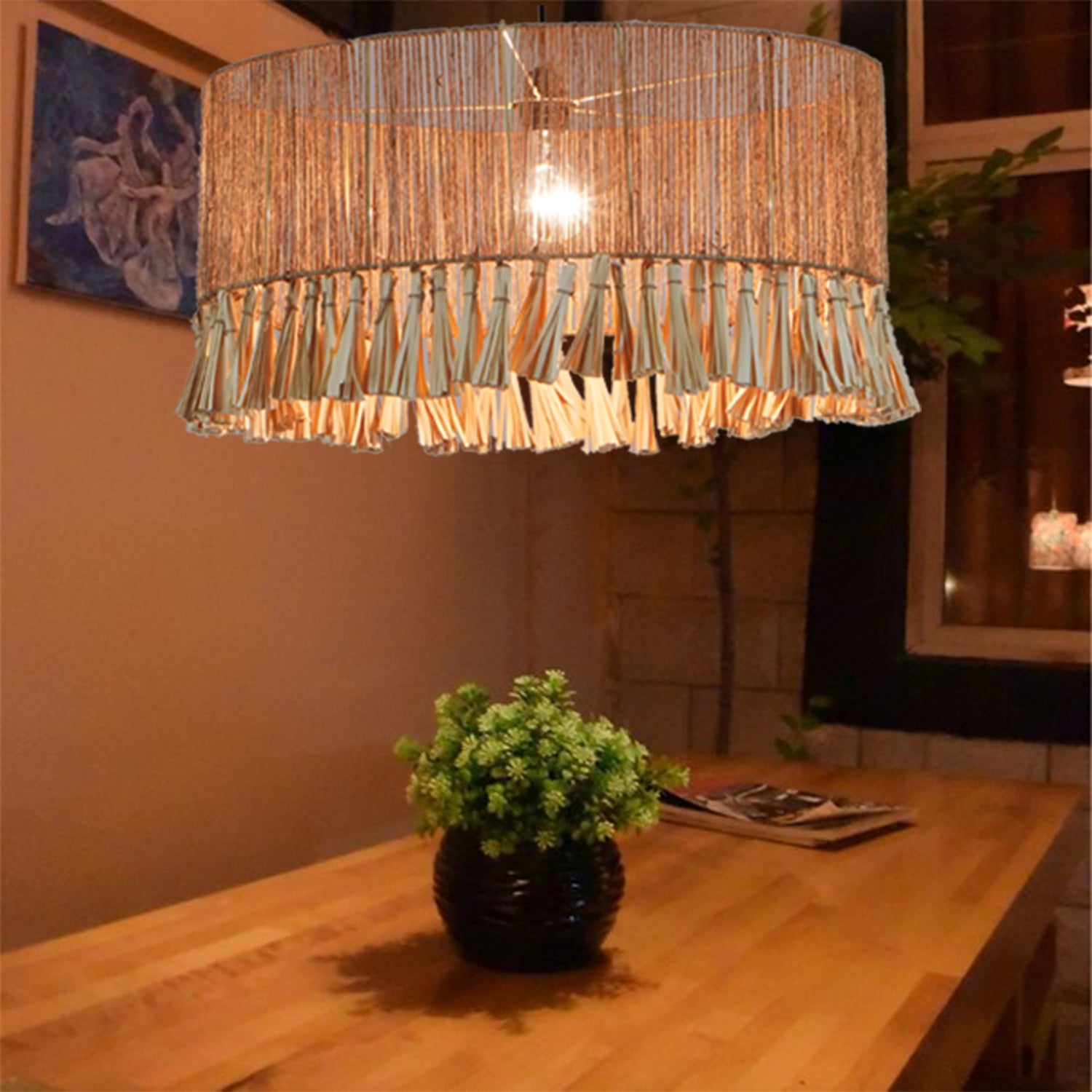 Large Round Jute Lampshade Handcrafted, Sustainable Eco Friendly Lighting, Pendant Light, Chandelier, Lampshade