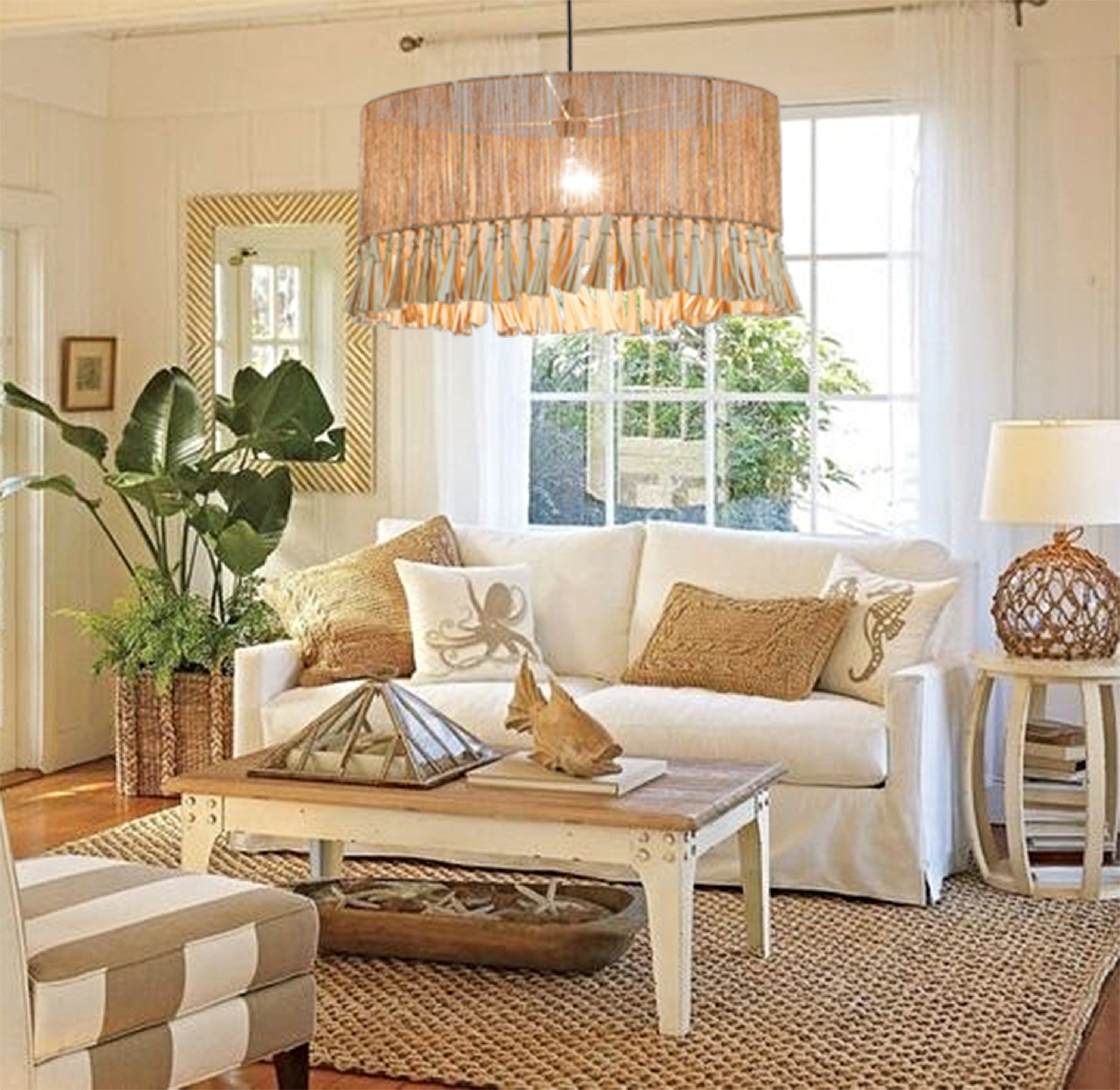 Large Round Jute Lampshade Handcrafted, Sustainable Eco Friendly Lighting, Pendant Light, Chandelier, Lampshade