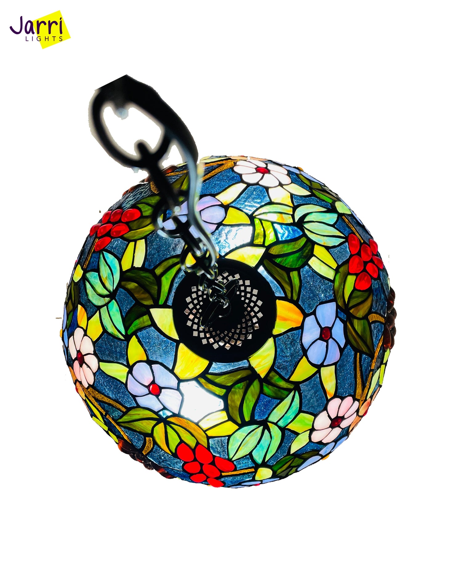 Tiffany Hanging Lamp 16in, Roses with Grapes Leadglass Stained Glass Crystal Bead Lampshade, Chandelier, Pendant Light, Dining Kitchen Lamp