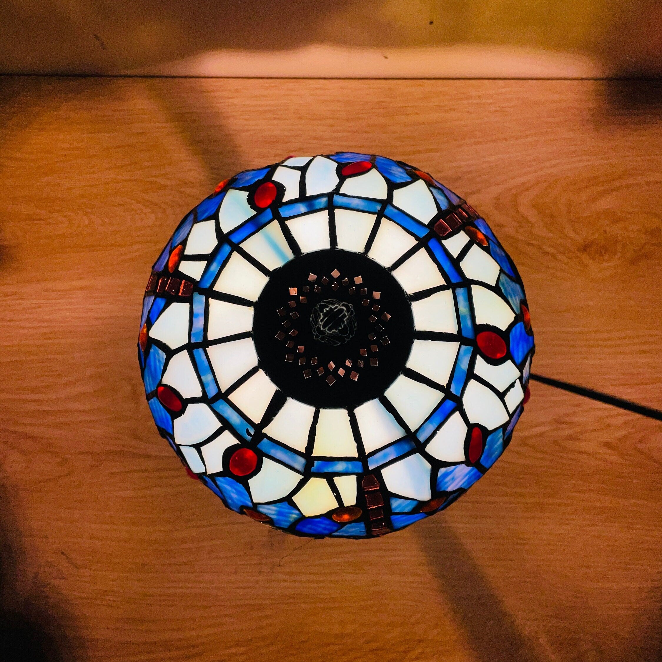 Sky Blue Tiffany Lamp, Dragonfly Style Lamp, Stained Glass, Crystal Bead Lampshade, Stained Glass Lamp Shade, Bedside Lamp,