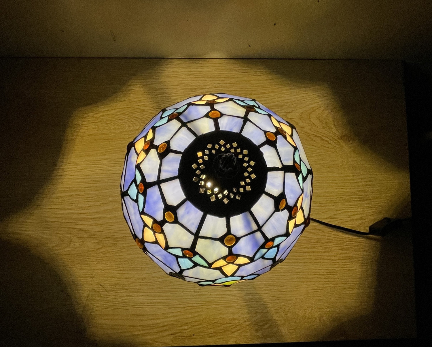 Crown Purple Violet Tiffany Lamp, Leadglass Stained Glass Shade, Crystal Bead Lamp Shade, Antique, Stained Glass Lamp Shade, Bedside Lamp