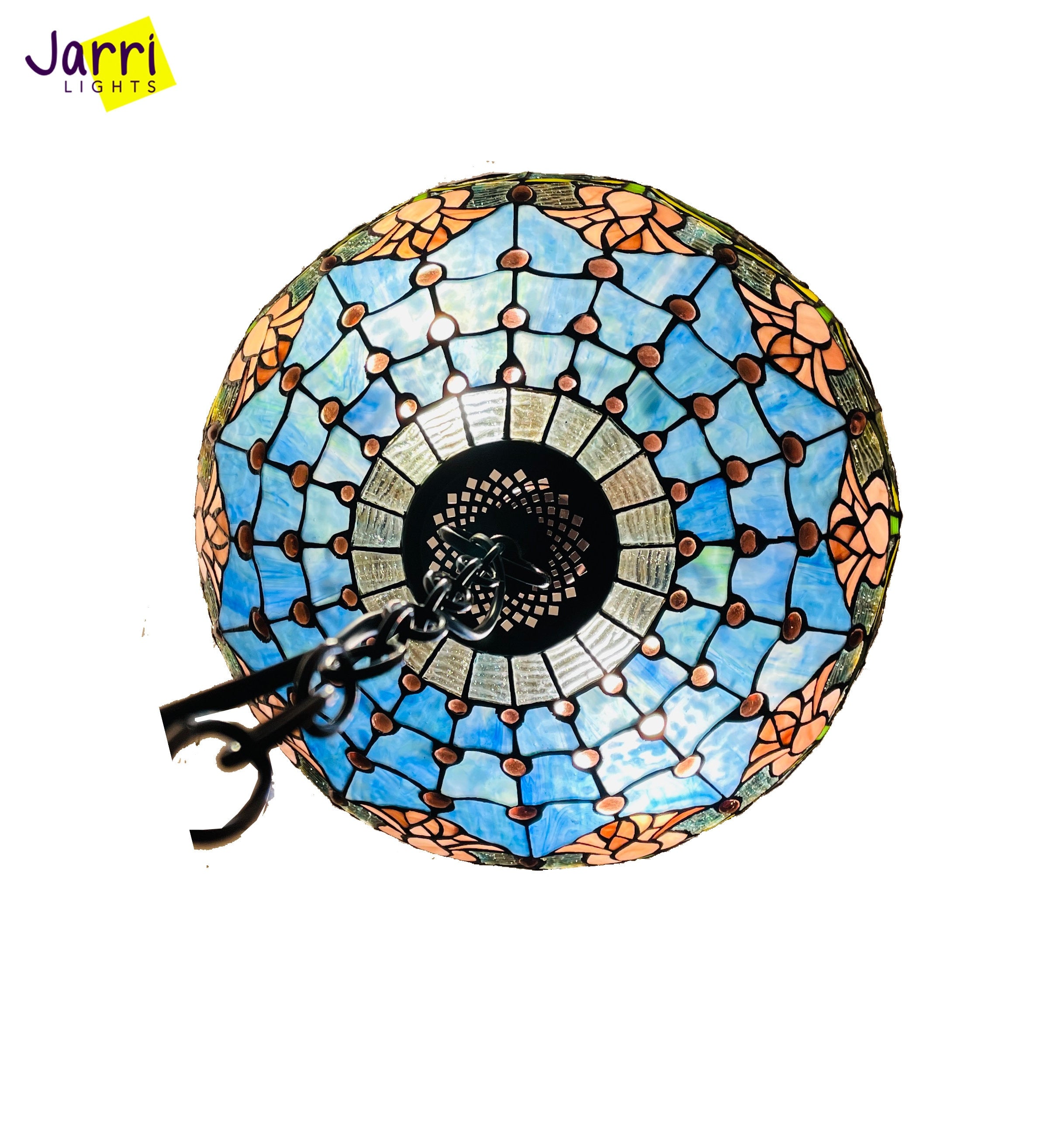 Tulips Tiffany Hanging Lamp 16in, Leadglass Stained Glass Shade, Crystal Bead Lampshade, Chandelier, Pendant Light, Living Room Kitchen Lamp