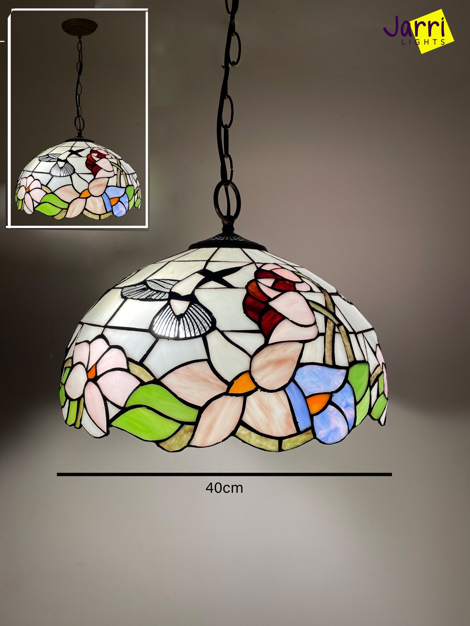 Tiffany Hanging Lamp 16in, Humming Bird Leadglass Stained Glass Crystal Bead Lampshade, Chandelier, Pendant Light, Dining Kitchen Lamp