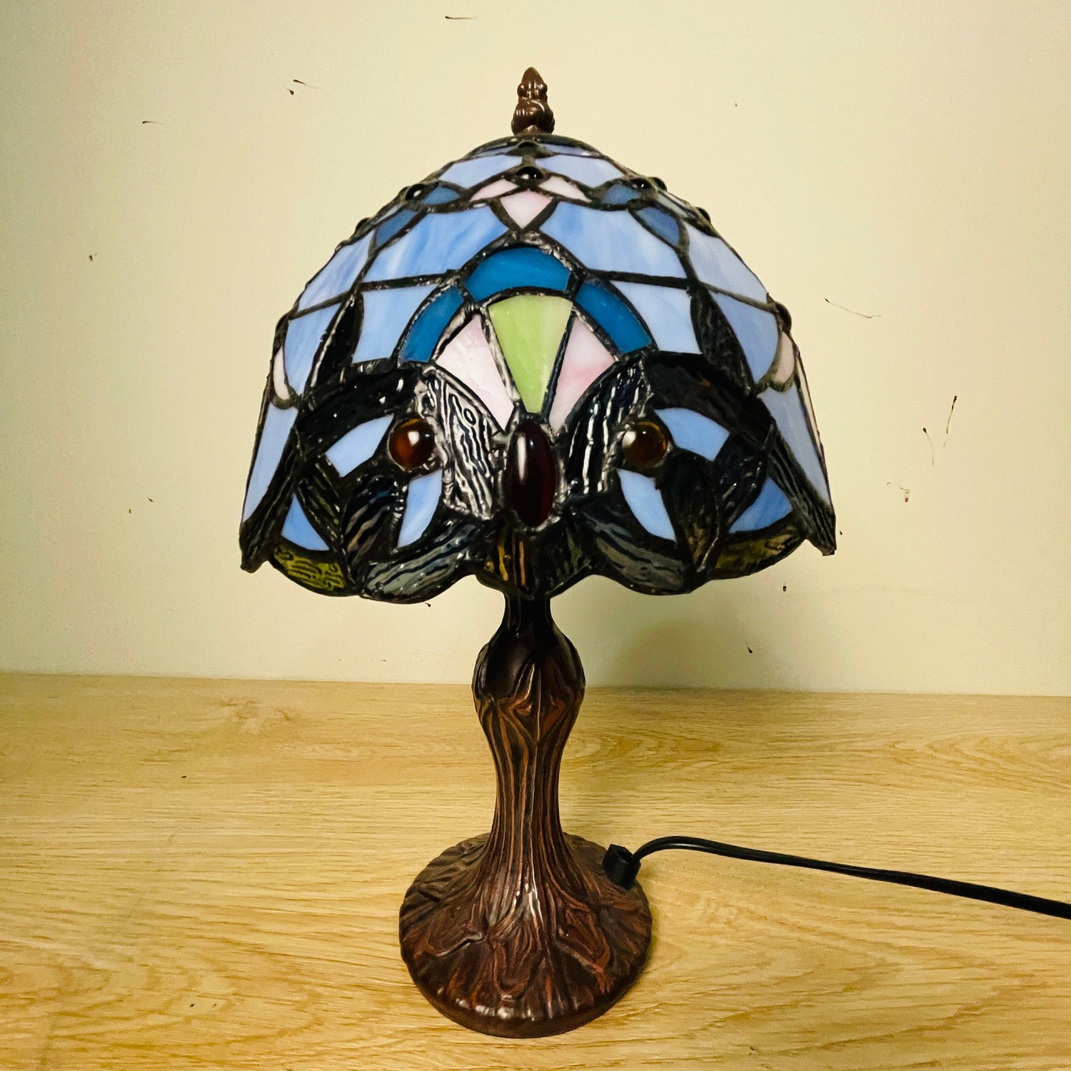 Crown Purple Violet Tiffany Lamp, Leadglass Stained Glass Shade, Crystal Bead Lamp Shade, Antique, Stained Glass Lamp Shade, Bedside Lamp