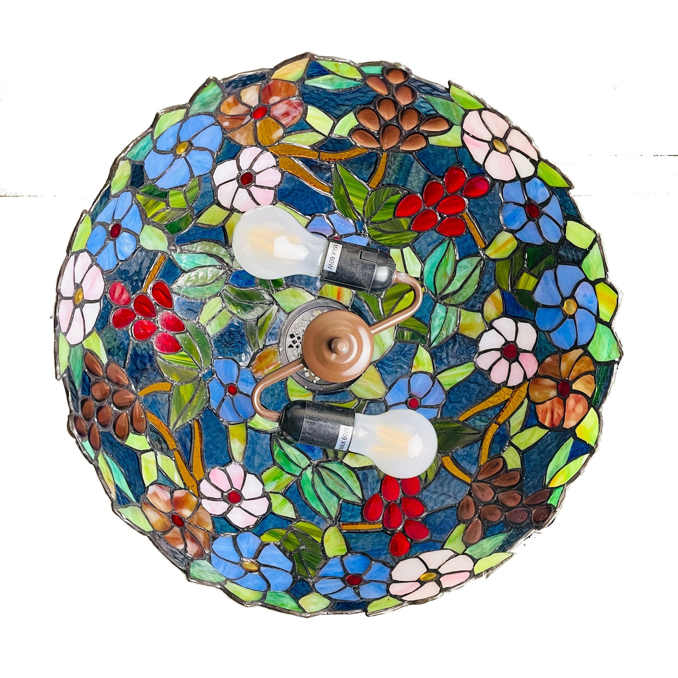 Tiffany Hanging Lamp 16in, Roses with Grapes Leadglass Stained Glass Crystal Bead Lampshade, Chandelier, Pendant Light, Dining Kitchen Lamp