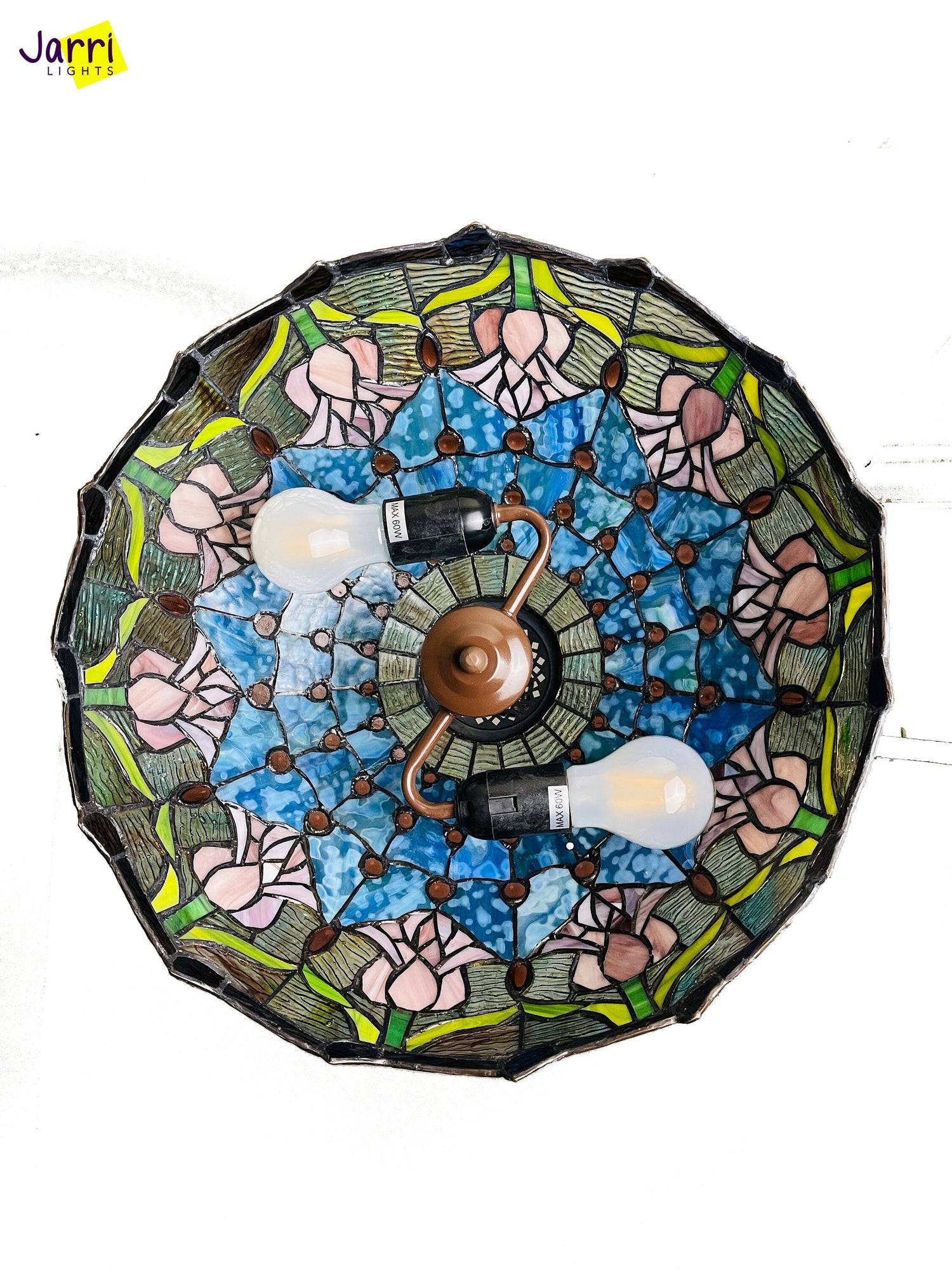 Tulips Tiffany Hanging Lamp 16in, Leadglass Stained Glass Shade, Crystal Bead Lampshade, Chandelier, Pendant Light, Living Room Kitchen Lamp