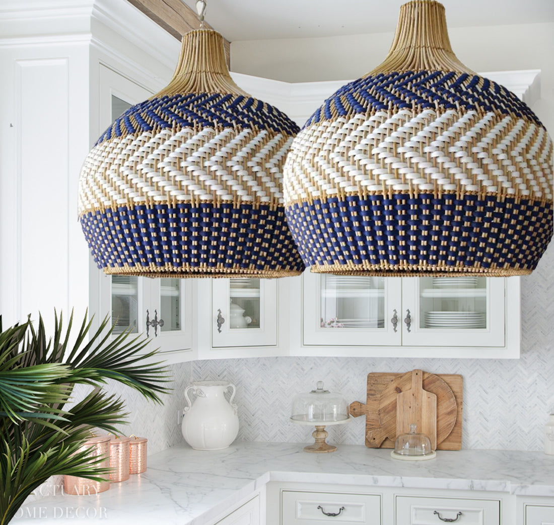 Luxury Rattan Dropper Lampshade, Handwoven Rattan Pendant Light, Sustainable Eco Friendly Lighting | Coastal Charm Chandelier Handmade