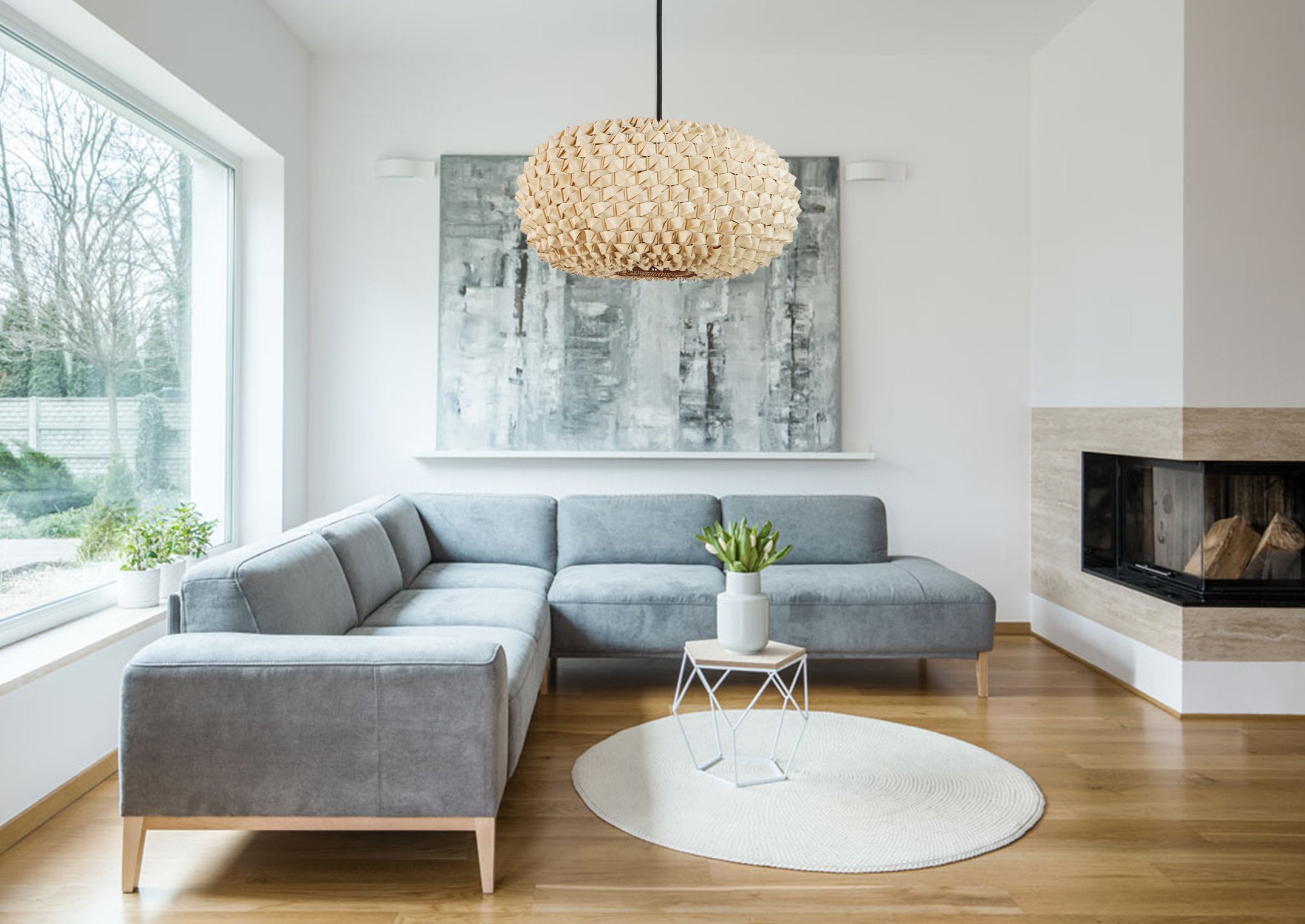 Palm Leave Round Lampshade Handcrafted, Sustainable Eco Friendly Lighting, Pendant Light, Chandelier, Lampshade