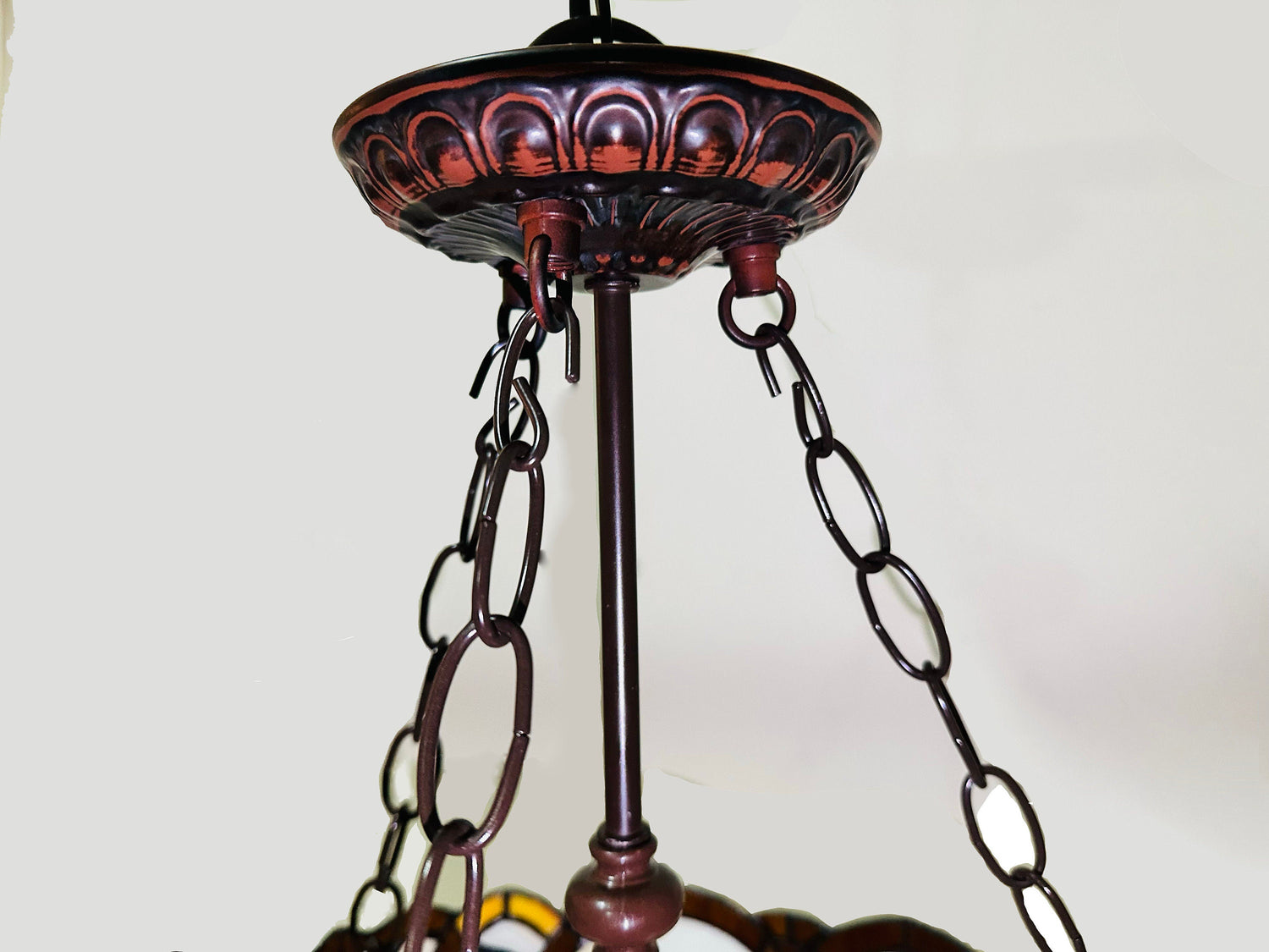 Crown Tiffany Inverted Lamp 16in, Leadglass Stained Glass Shade, Crystal Bead Lampshade, Chandelier, Pendant Light, Living Room Kitchen Lamp