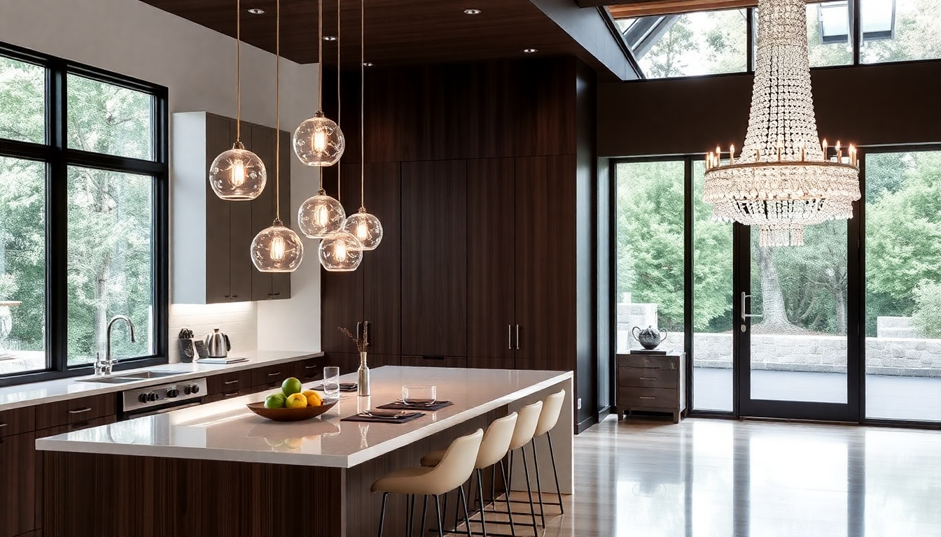 Kitchen-to-Foyer Flow: Coordinate Glass Pendant Lights and Crystal Chandeliers Using Milk, Stained & Blown Glass