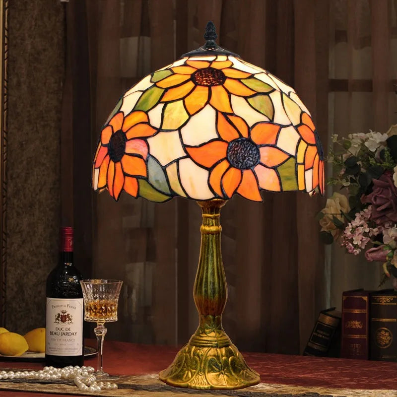 Tiffany Stained Glass Large Sunflower Lamp | Mediterranean Style Nightstand &amp; Desk Light