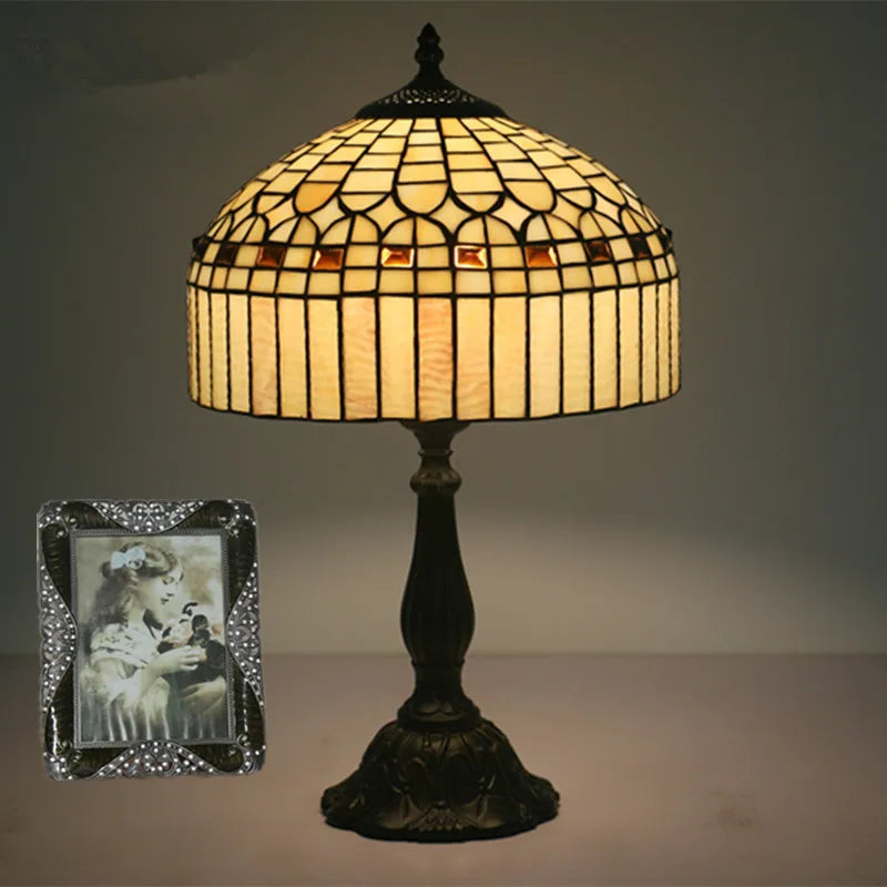 Elegant Yellow Tiffany Table Lamp with Crystal  Stained Glass Design - LED Bedside Light for Home Restaurant Bar
