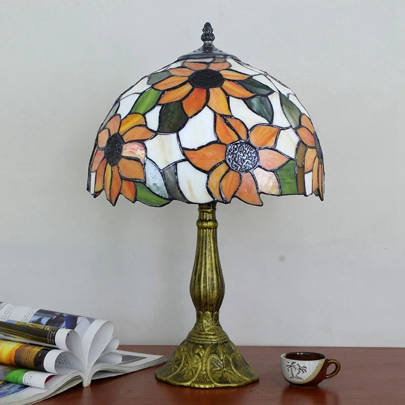 Tiffany Stained Glass Large Sunflower Lamp | Mediterranean Style Nightstand &amp; Desk Light