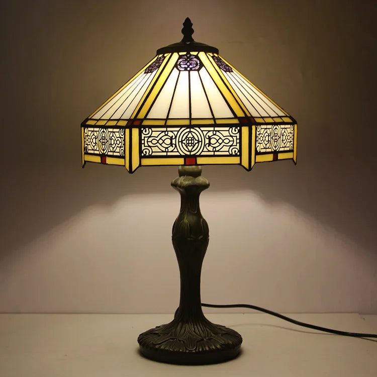 Crystal Yellow Tiffany Style Table Lamp with Stained Glass Shade  Elegant LED Bedside Lighting