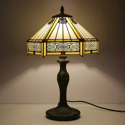 Elegant Crystal Square Yellow Tiffany Table Lamp | Stained Glass LED Bedside Lamp