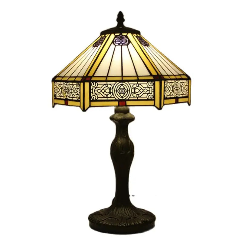 Elegant Crystal Square Yellow Tiffany Table Lamp | Stained Glass LED Bedside Lamp