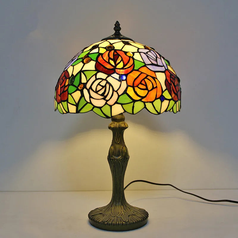 Elegant Rose Tiffany Table Lamp | Stained Glass Bedside Lamp for Home, Restaurant &amp; Bar