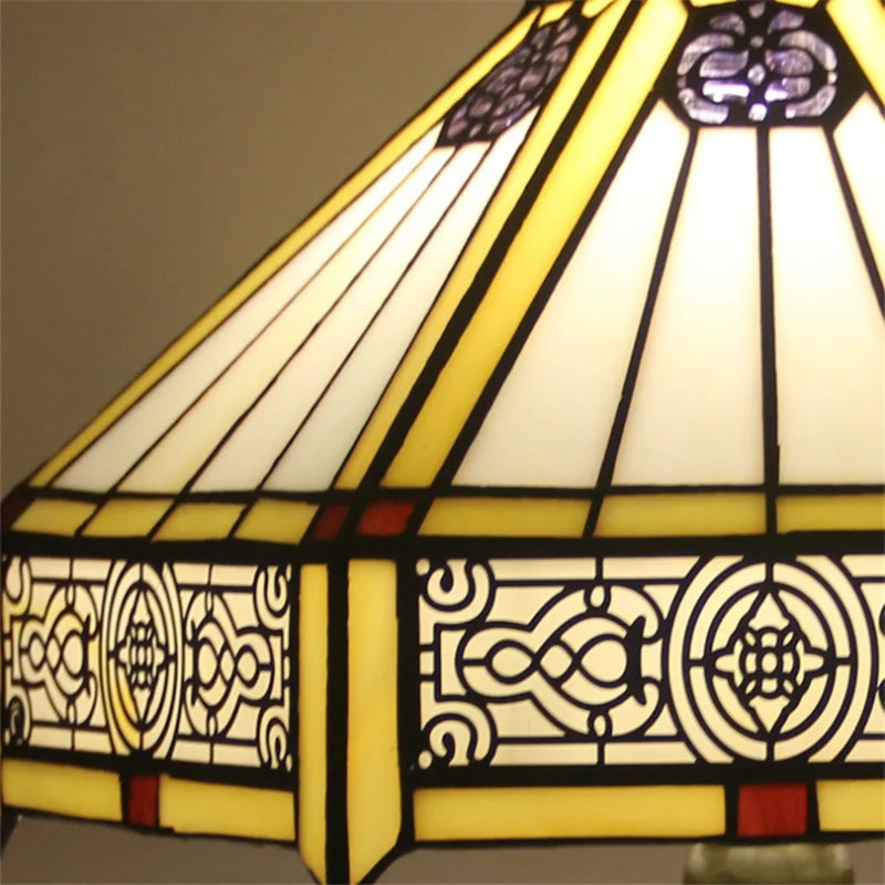 Elegant Crystal Square Yellow Tiffany Table Lamp | Stained Glass LED Bedside Lamp