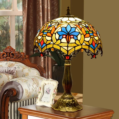 Tiffany Table Lamp Dragon Tail Red Baroque | Dia 12&quot; Stained Glass Bedside Lamp for Home, Restaurant &amp; Bar