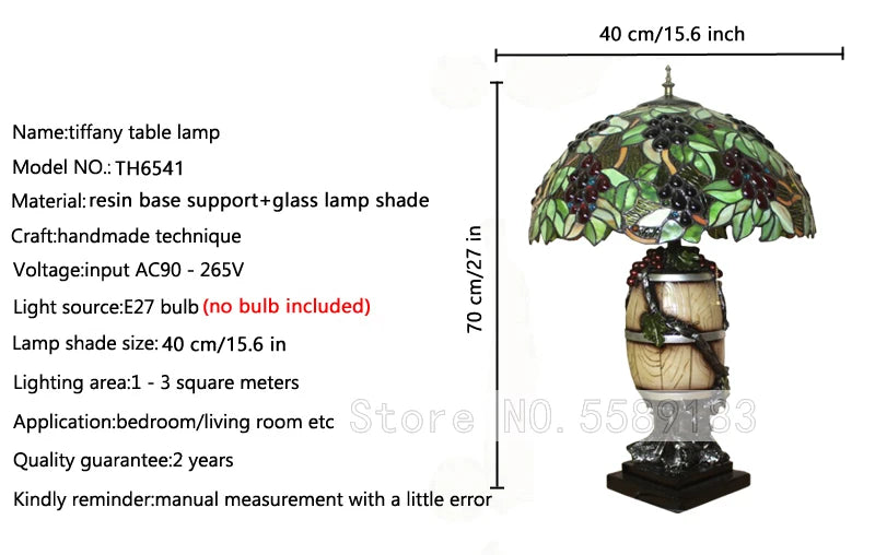 Antique Grape Vine Table Lamp - 16 Inch Large Antique Desk Lamp for Living Room Decoration