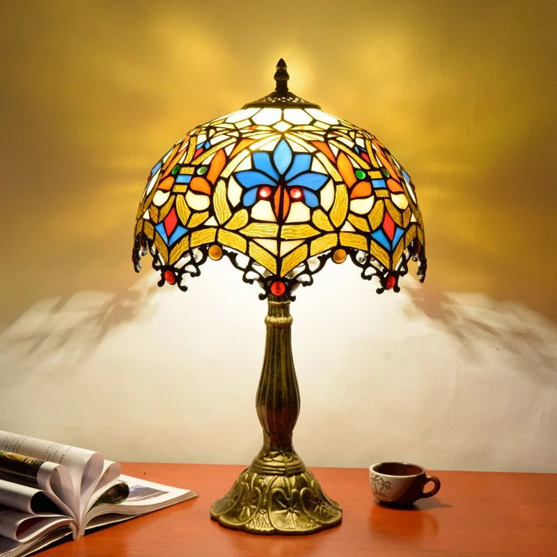 Tiffany Table Lamp Dragon Tail Red Baroque | Dia 12" Stained Glass Bedside Lamp for Home, Restaurant & Bar