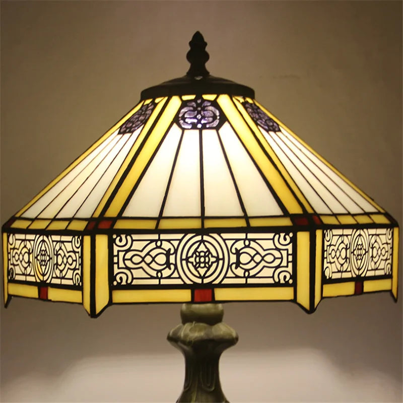 Elegant Crystal Square Yellow Tiffany Table Lamp | Stained Glass LED Bedside Lamp