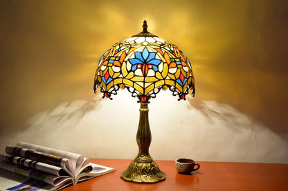 Tiffany Table Lamp Dragon Tail Red Baroque | Dia 12&quot; Stained Glass Bedside Lamp for Home, Restaurant &amp; Bar